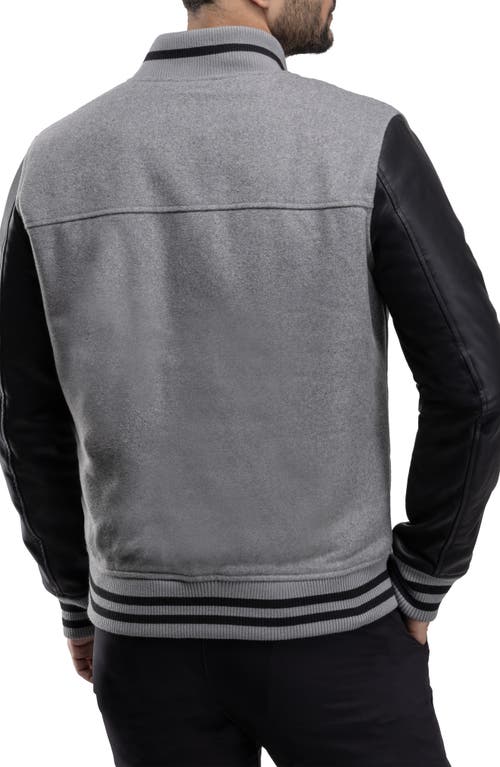 X-ray Xray Mixed Media Faux Leather Bomber Jacket In Grey/black