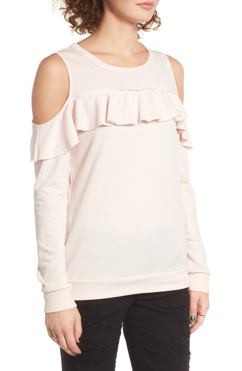 Socialite Ruffle Cold Shoulder Pullover, Alternate, color,