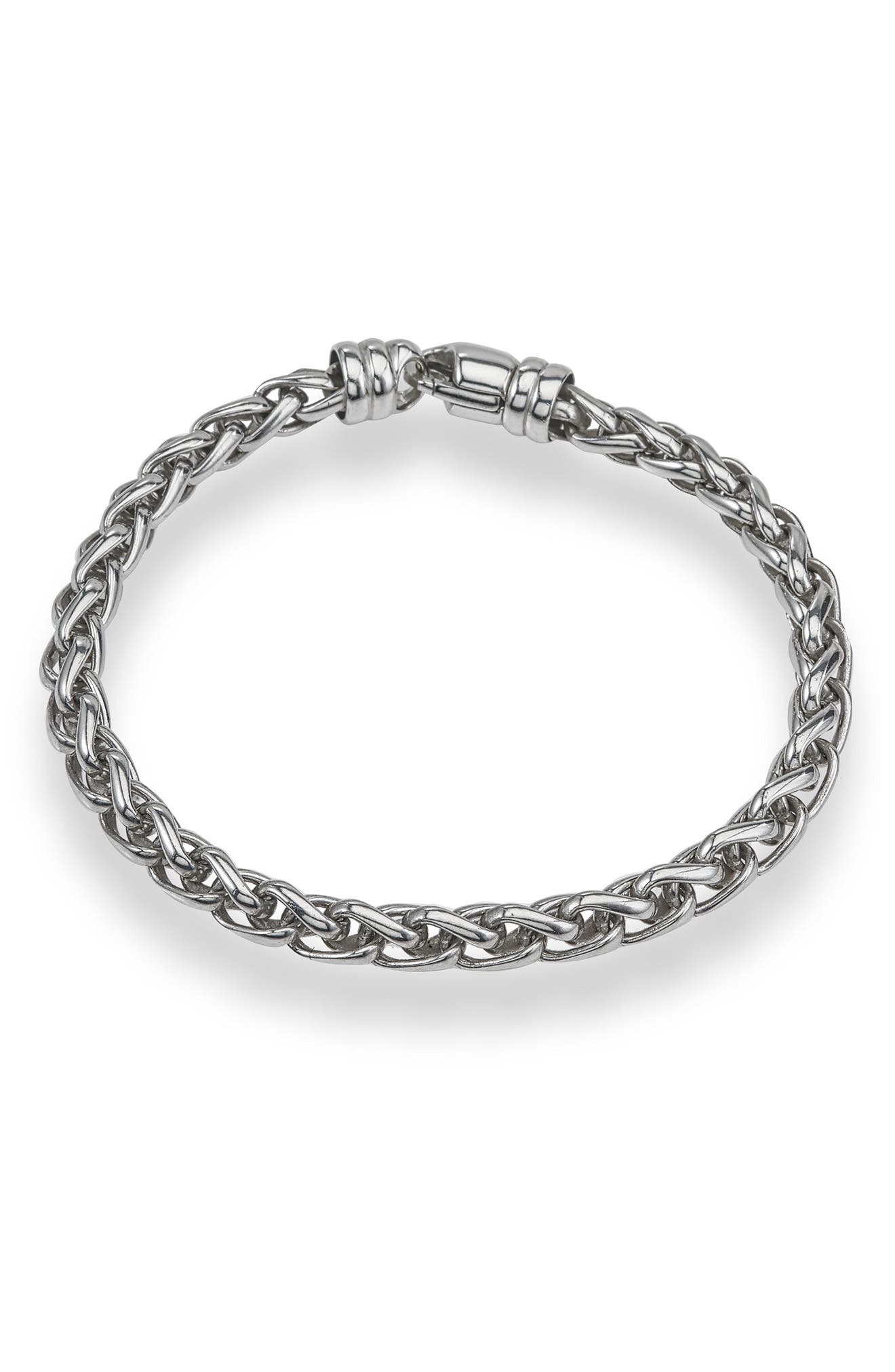 Esquire Mens' Rhodium Plated Sterling Silver Wheat Chain Bracelet