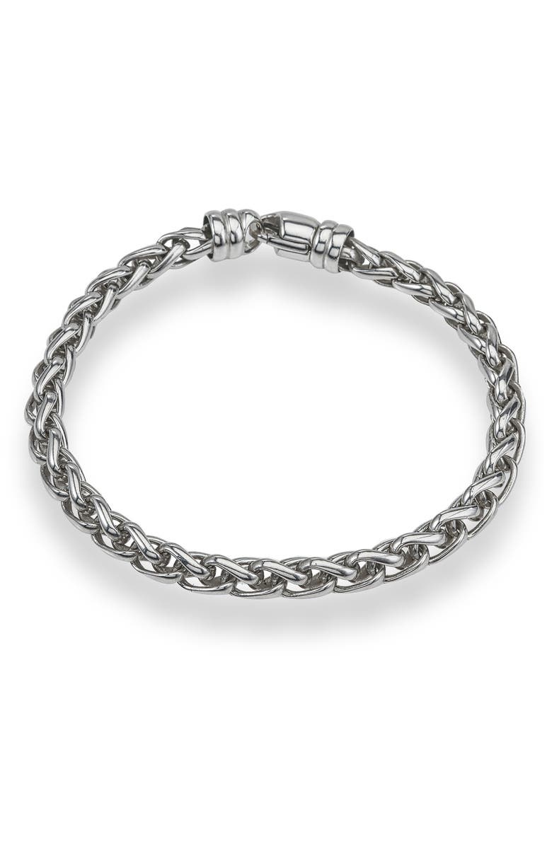 Esquire Mens' Rhodium Plated Sterling Silver Wheat Chain Bracelet, Main, color, Silver