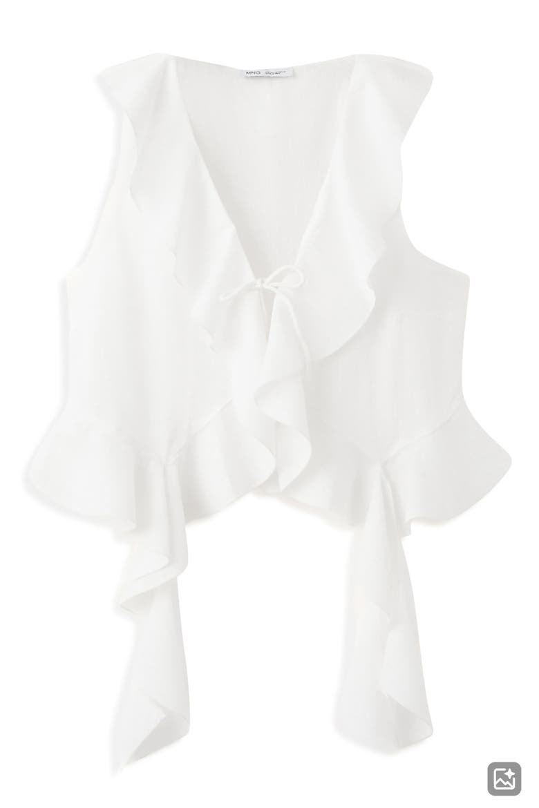 Tie Front Ruffle Top, Alternate, color, OFF WHITE