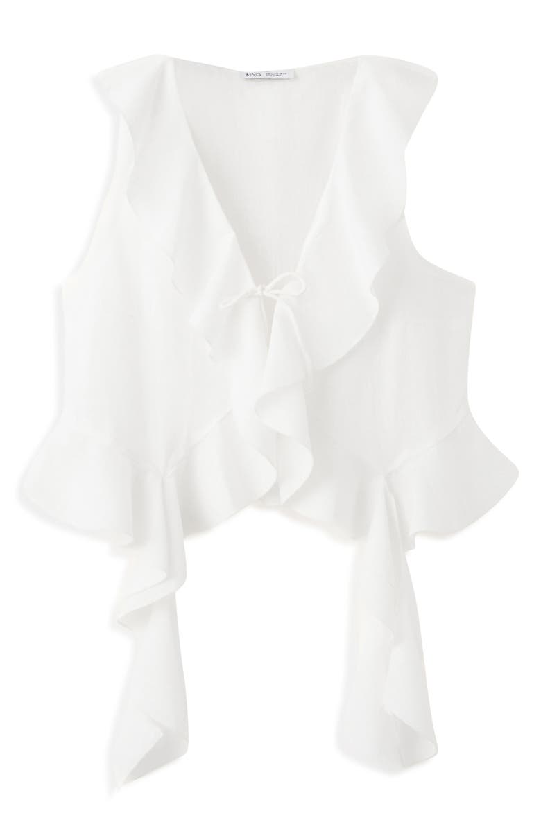 MANGO TEEN Tie Front Ruffle Top, Alternate, color, Off White
