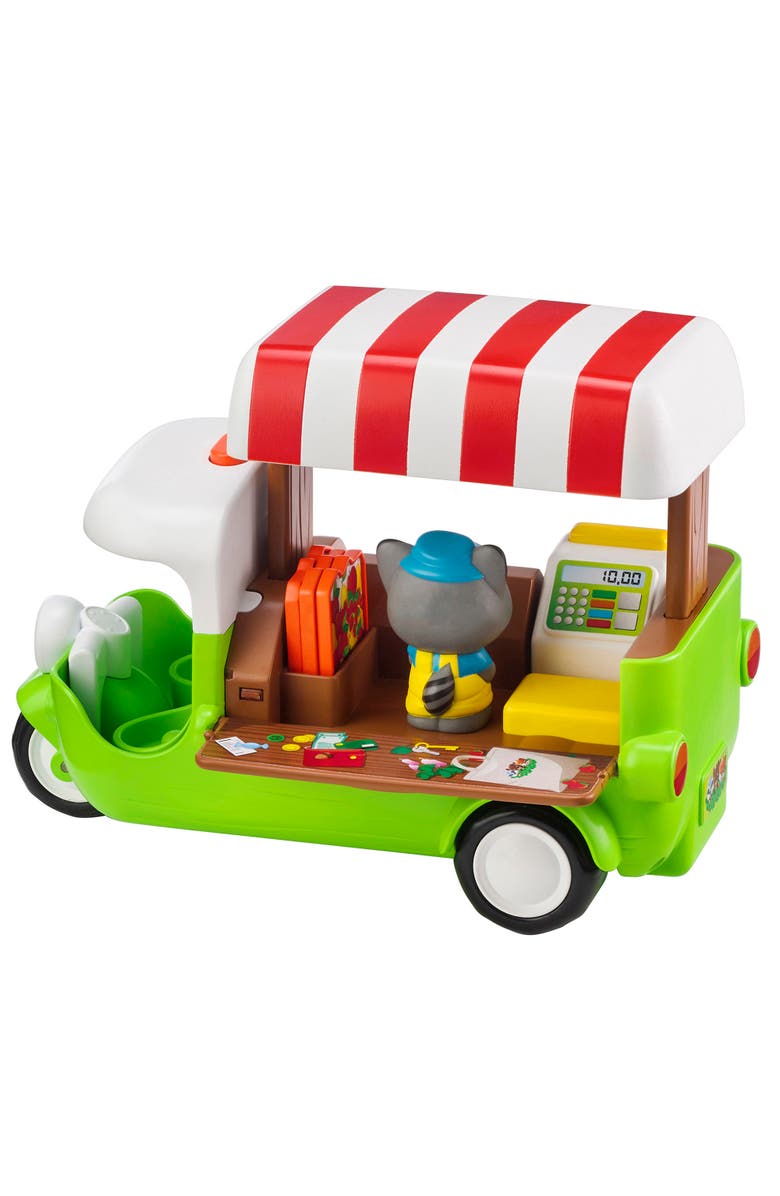 Timber Tots Food Truck 6 Piece Vehicle Playset, Raccoon Figure, Popup Roof, Alternate, color, Multicolored