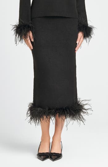 WAYF WAYF SADIE FEATHER TRIM KNIT SKIRT