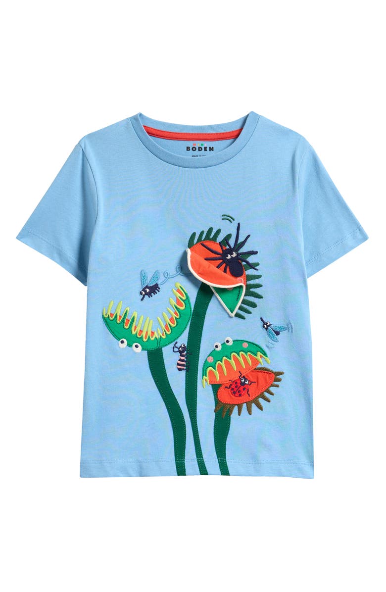 Mini Boden Kids' Venus Flytrap Lift the Flap Cotton T-Shirt, Alternate, color, Glacier Blue Fly Trap