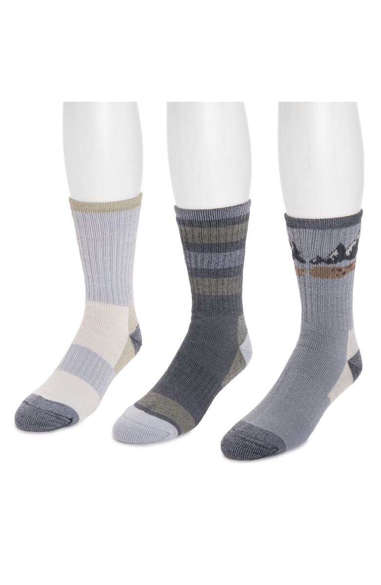 MUK LUKS Heat Retainer Hike Crew Socks 3 Pair Pack, Main, color, Blue