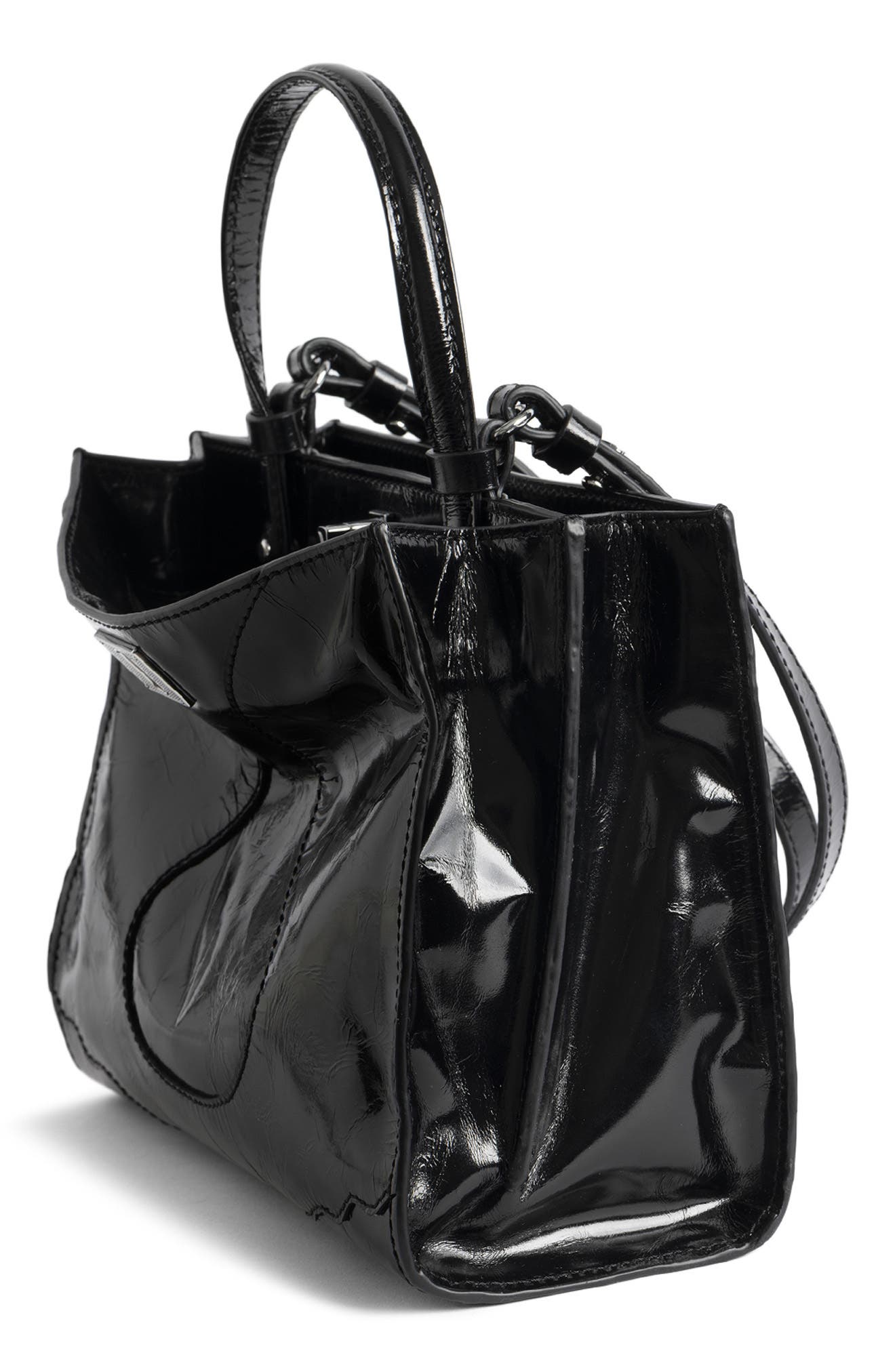 Zadig & Voltaire Jack Patent Leather Shoulder Bag, Alternate, color, Black