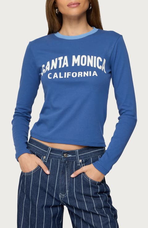 Santa Monica Long Sleeve Stretch Cotton Graphic T-Shirt