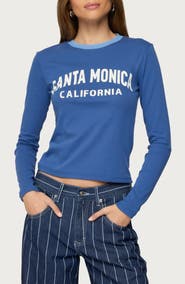 EDIKTED Santa Monica Long Sleeve Stretch Cotton Graphic T-Shirt