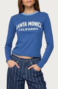 EDIKTED Santa Monica Long Sleeve Stretch Cotton Graphic T-Shirt