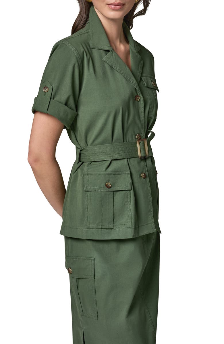 Donna Karan New York Short Sleeve Belted Jacket, Alternate, color, Verde
