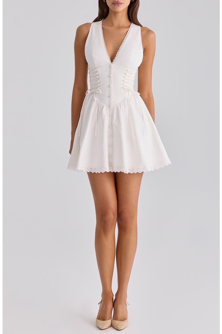 Rosalina Broderie Anglaise Lace-Up Minidress, Alternate, color, WHITE