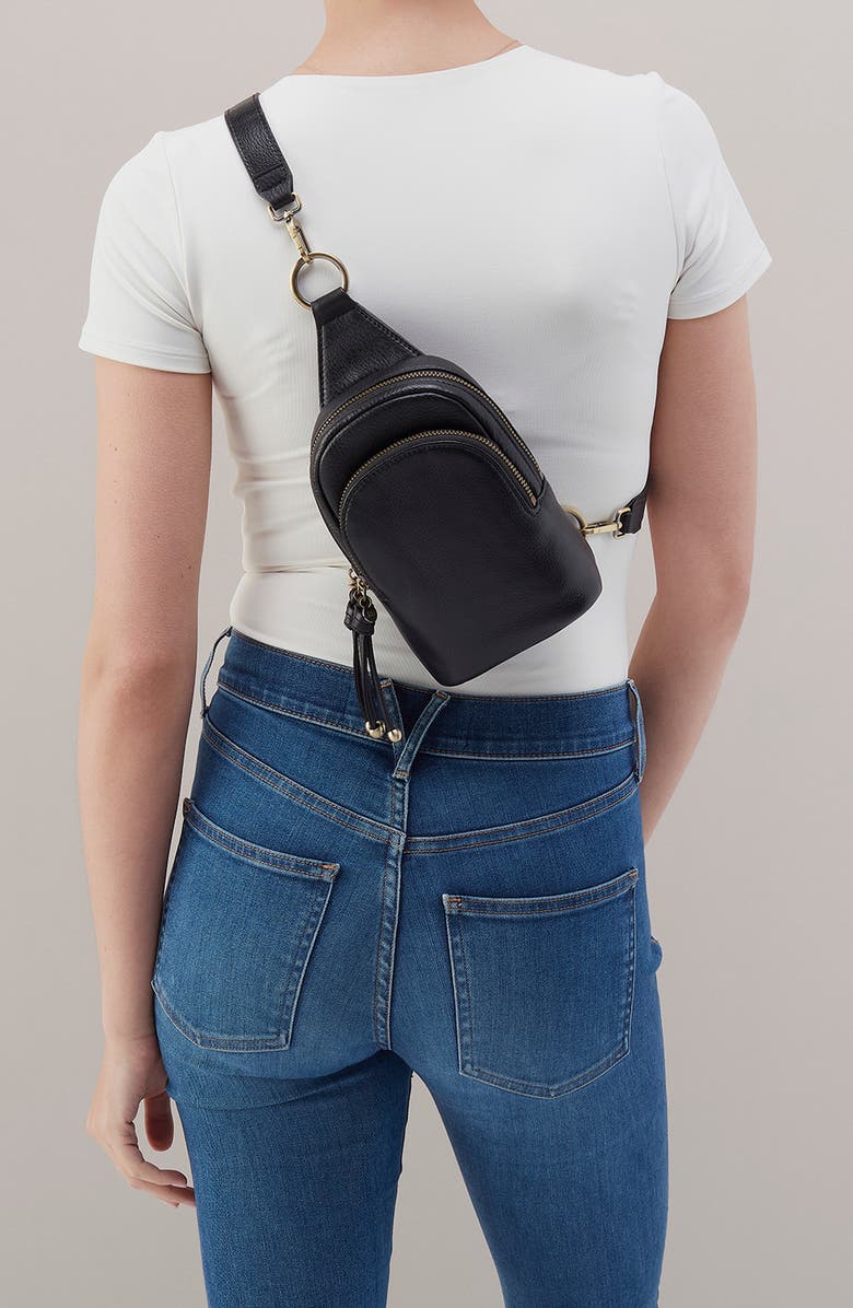 HOBO Small Cass Leather Sling Bag, Alternate, color, Black