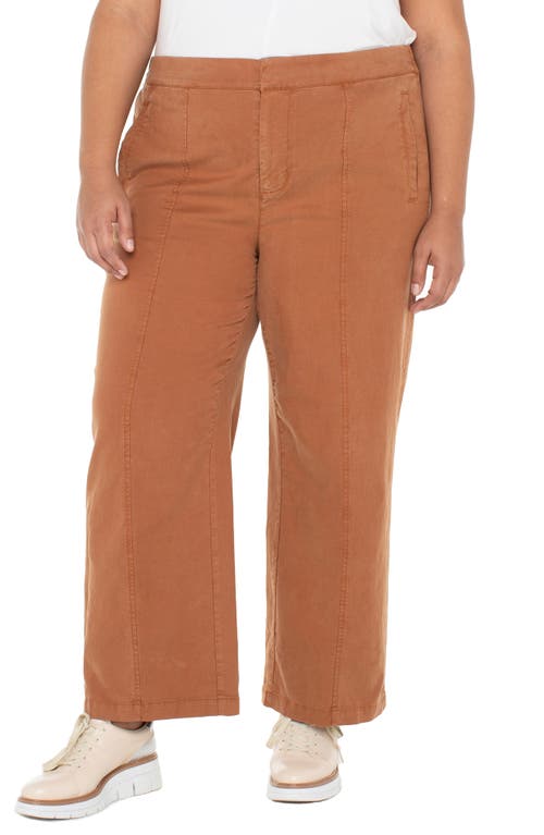 Liverpool Los Angeles Elastic Back High Waist Wide Leg Twill Pants In Brown