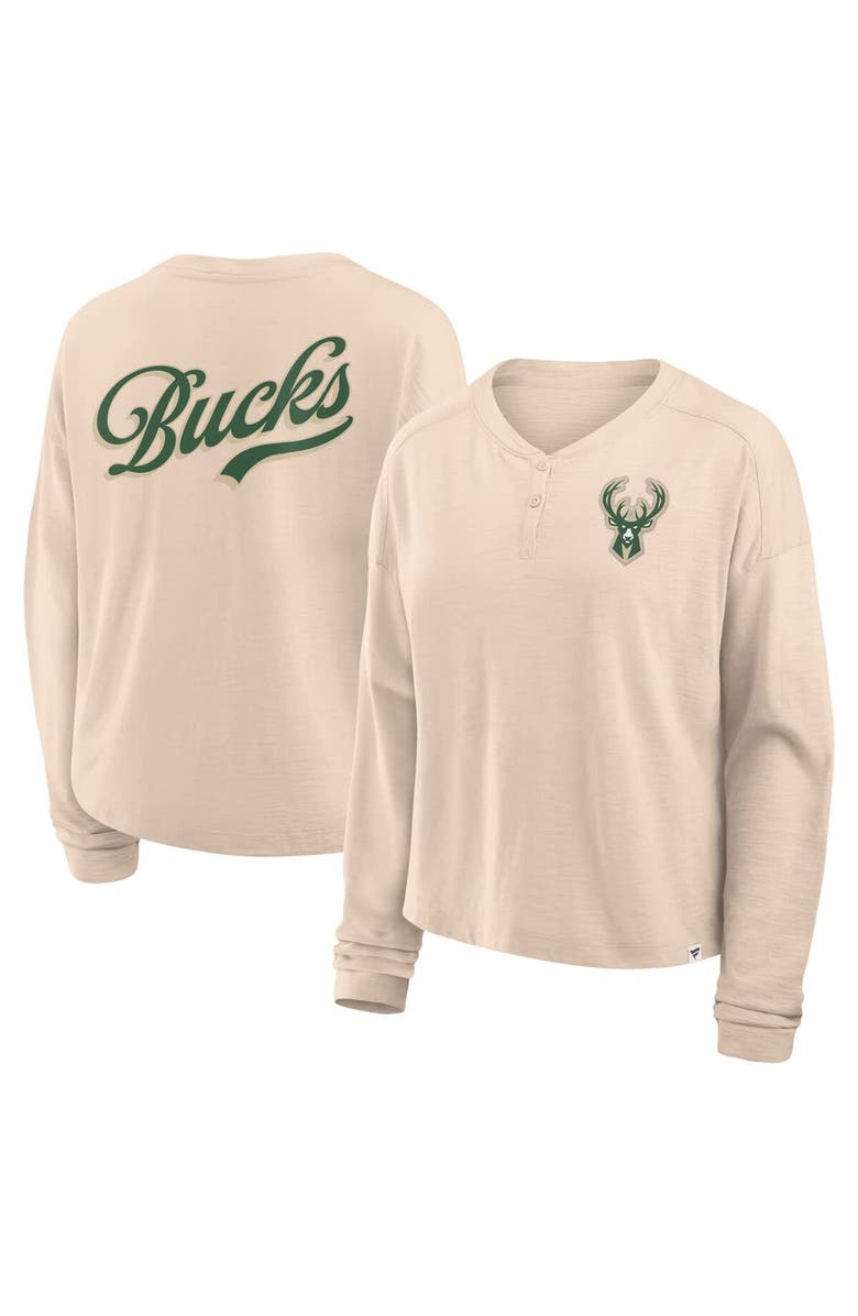 FANATICS Women
s Fanatics Natural Milwaukee Bucks Boxed Out Drop Fashion Long Sleeve T-Shirt, Main, color, Natural