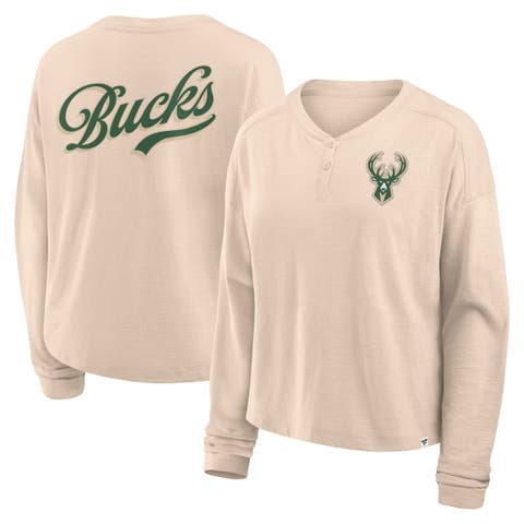 Women
s Fanatics Natural Milwaukee Bucks Boxed Out Drop Fashion Long Sleeve T-Shirt