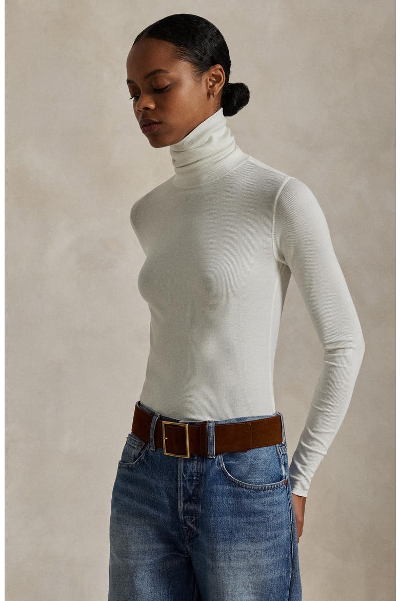 Long Sleeve Rib Knit Turtleneck Top, Alternate, color, WHITE