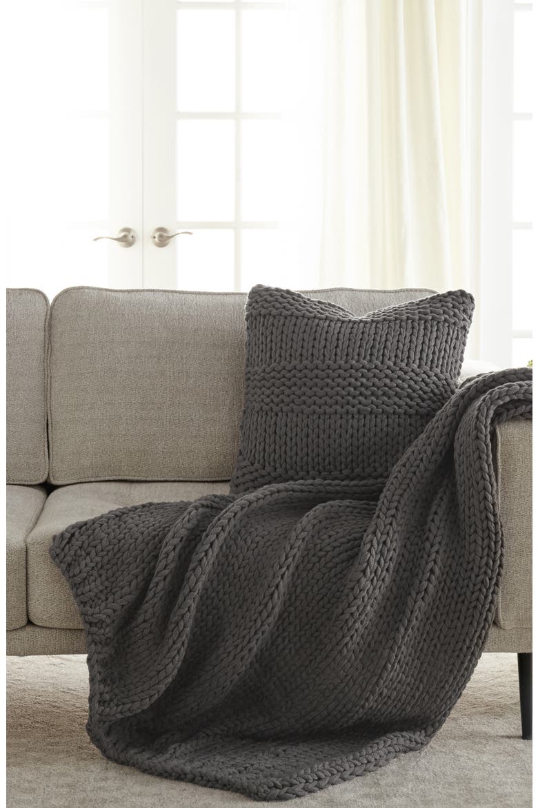 Chunky Knit Accent Pillow & Oversize Throw Blanket Set, Alternate, color, GRAY