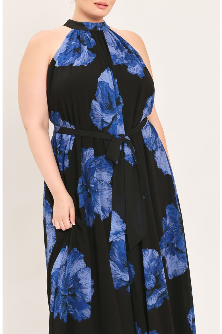 Floral Halter Maxi Dress, Alternate, color, BLACK / BLUE