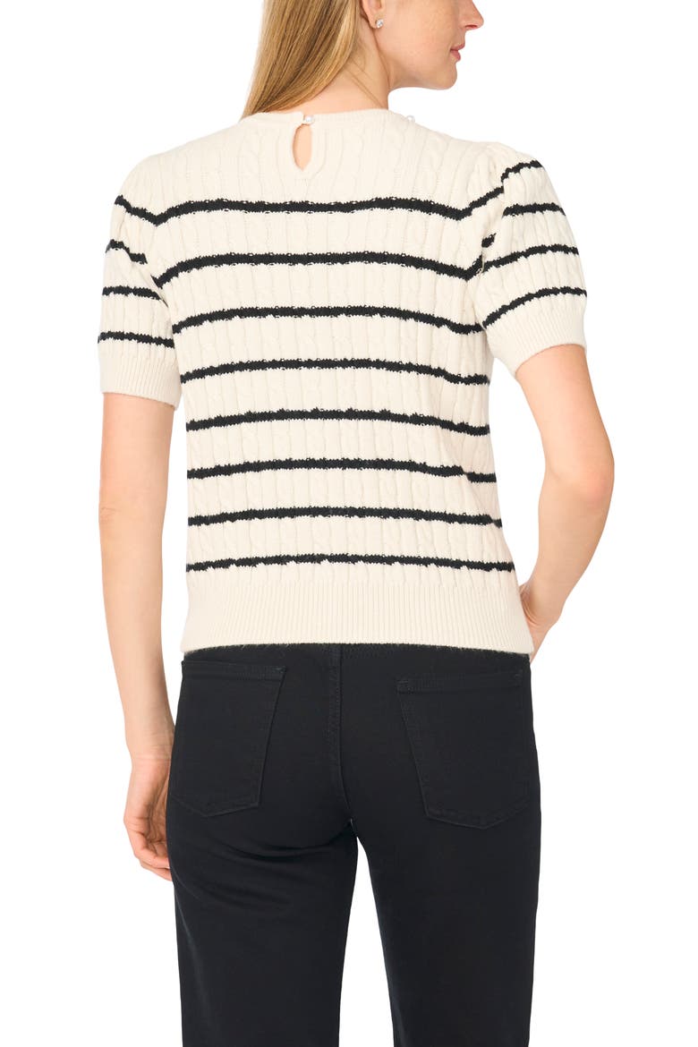 Stripe Cable Knit Short Sleeve Sweater, Alternate, color, ANTIQUE WHITE