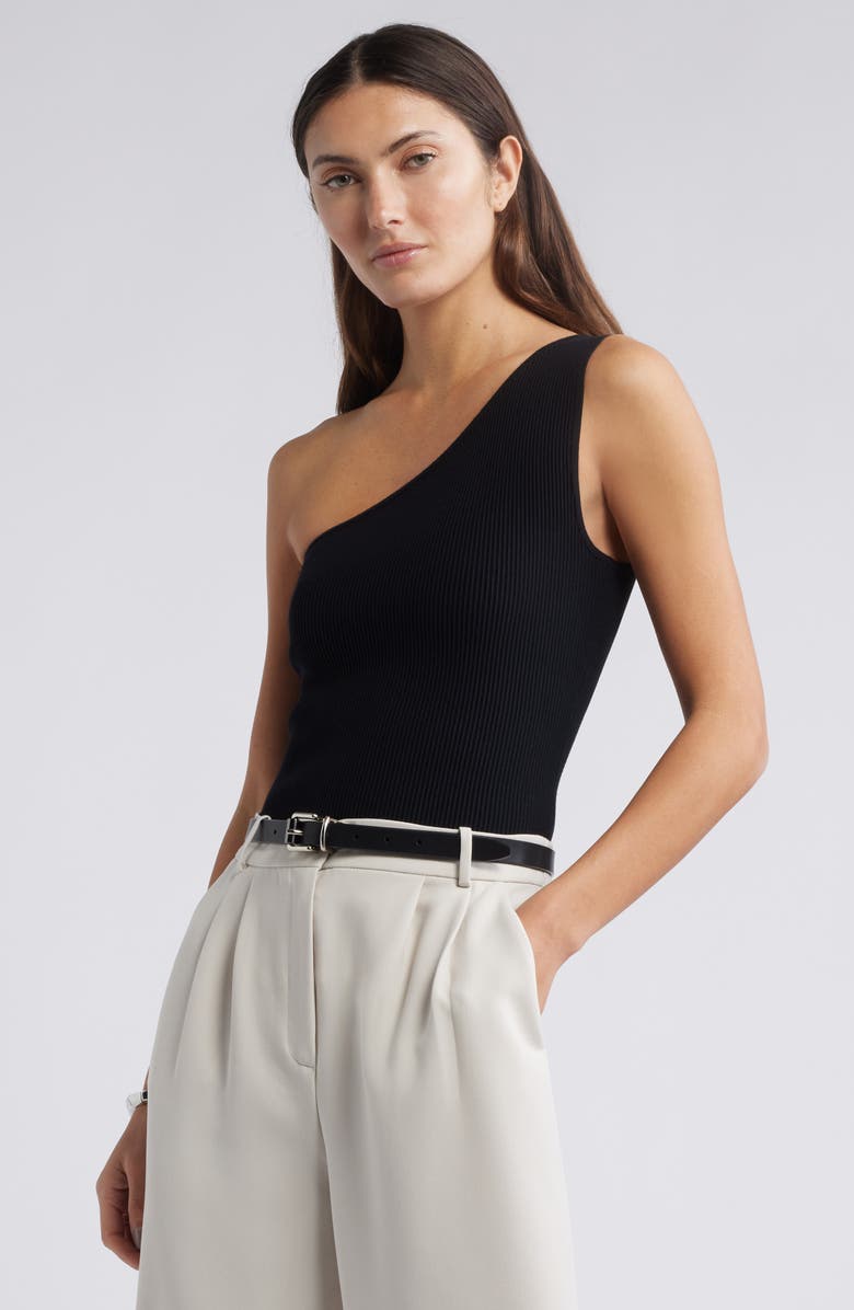 Open Edit Luxe Sculpt Rib One-Shoulder Top, Main, color, Black