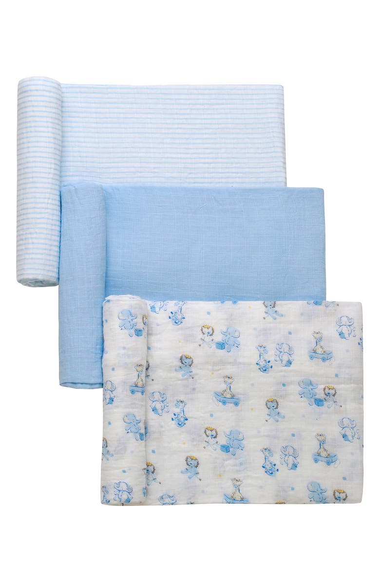 Little Me 3-Pack Cotton Muslin Swaddle Blankets, Alternate, color, Blue
