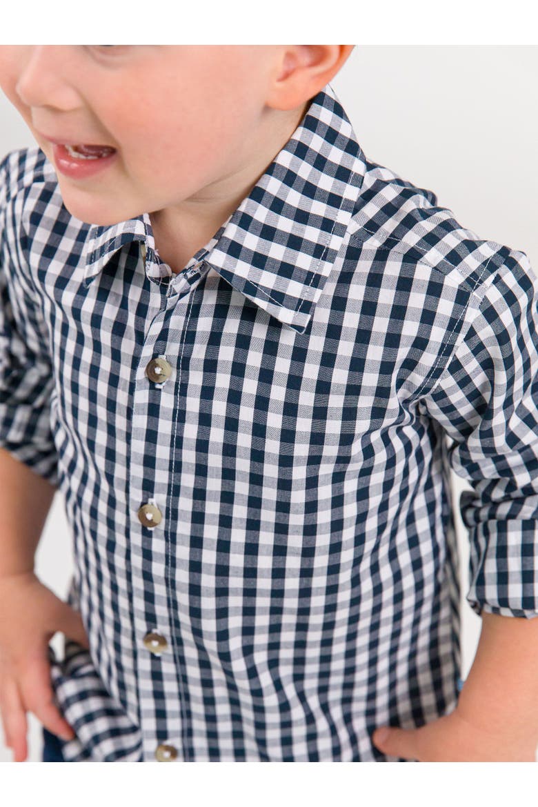 Toddler Boys Long Sleeve Button Down Shirt, Alternate, color, Classic Dark Navy Gingham