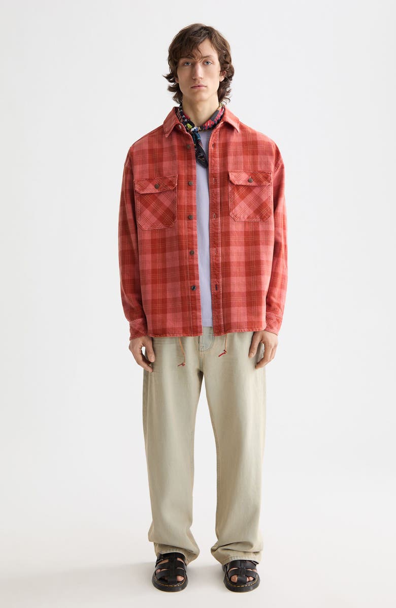 Scotch & Soda Check Washed Denim Overshirt, Alternate, color, Red Check