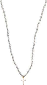 Argento Vivo Sterling Silver Cubic Zirconia Cross Pendant Faux Pearl Necklace