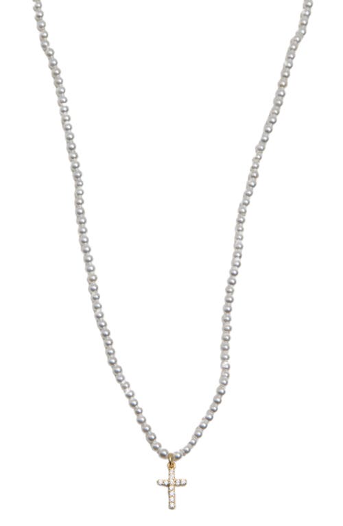 Argento Vivo Sterling Silver Cubic Zirconia Cross Pendant Faux Pearl Necklace