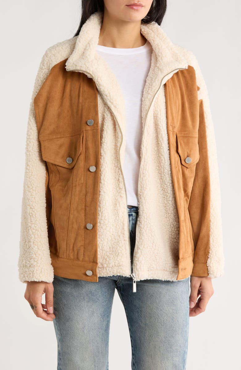 BLANKNYC High Pile Fleece Trim Faux Suede Jacket, Main, color, Catch Me Outside
