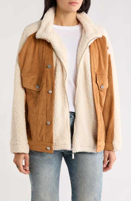 BLANKNYC High Pile Fleece Trim Faux Suede Jacket