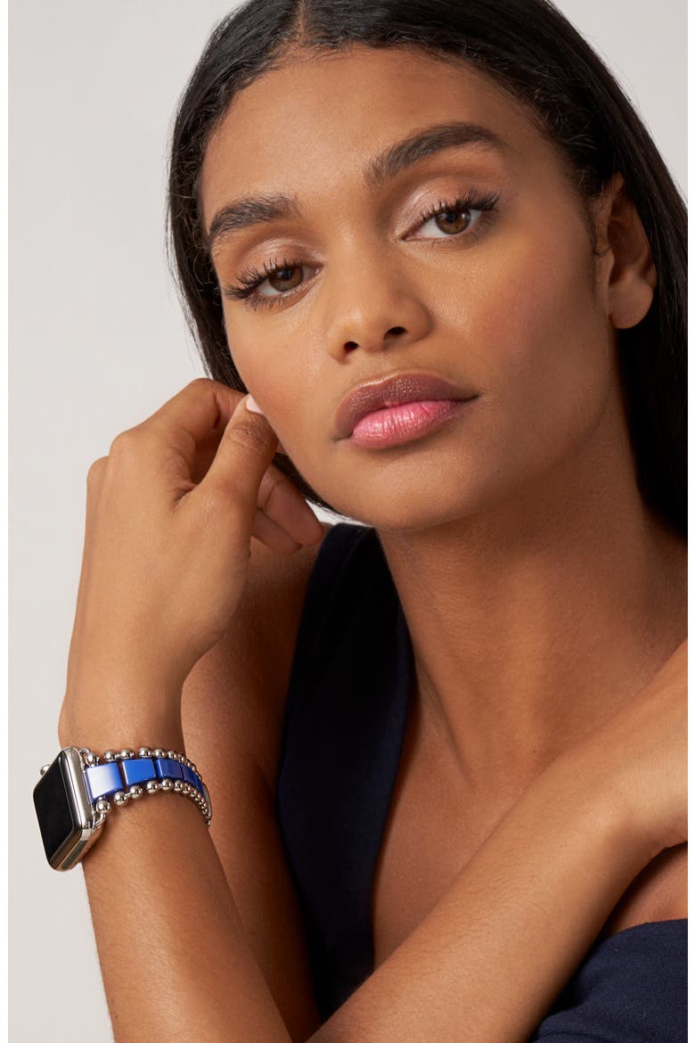 Smart Caviar Ceramic & Sterling Silver Apple Watch® Band, Alternate, color, ULTRAMARINE