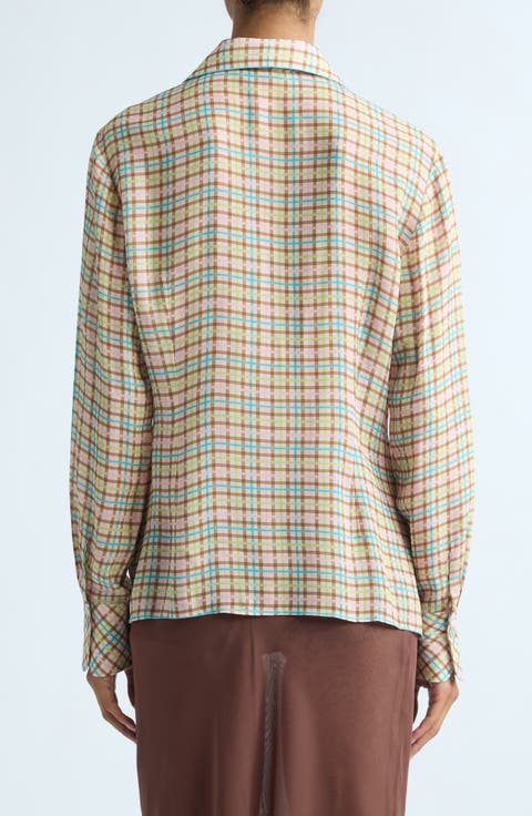 Lottie Check Crepe Button-Up Shirt