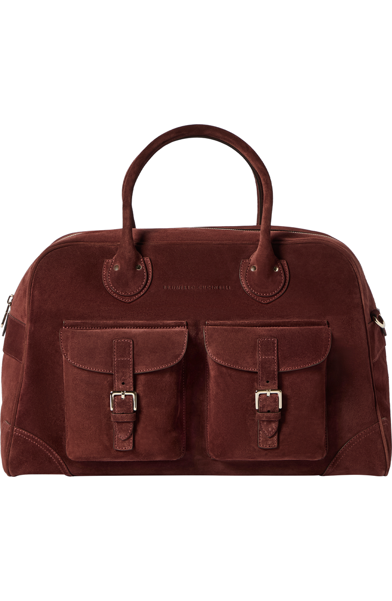 Brunello Cucinelli Suede weekender bag, Alternate, color, Burgundy
