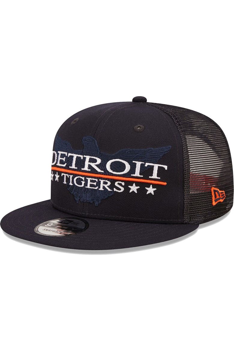 Men's New Era Navy/Black Detroit Tigers Patriot Trucker 9FIFTY Snapback Hat, Alternate, color, Navy
