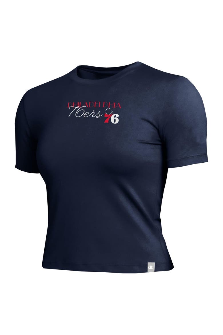 Women's Champion Navy Philadelphia 76ers Soft Touch Fitted Cropped T-Shirt, Alternate, color, Navy