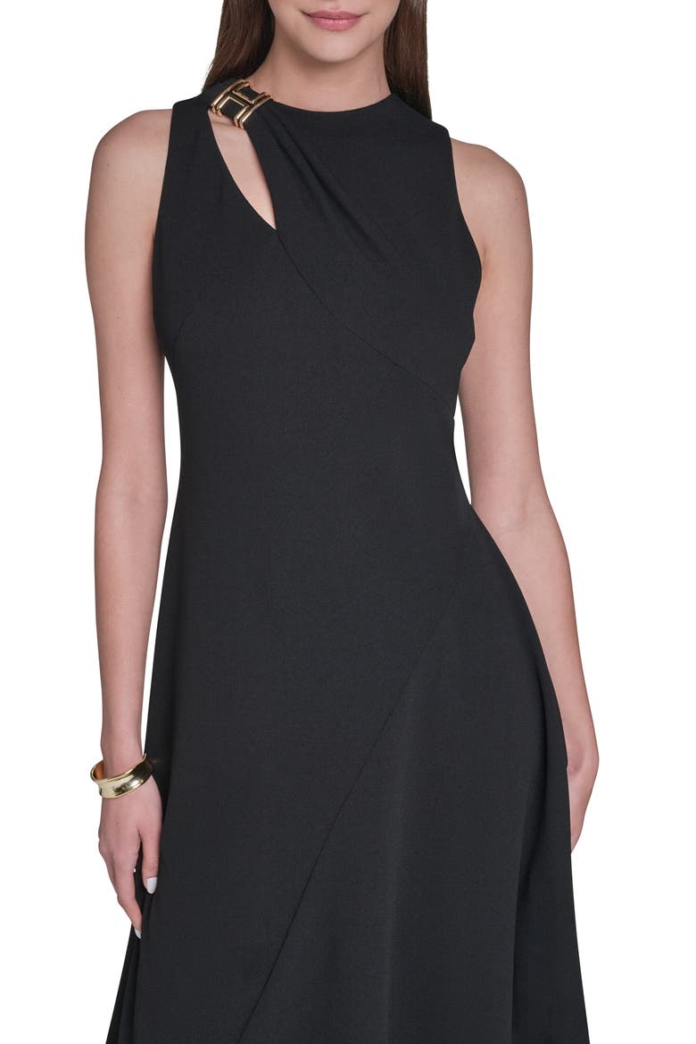 Cutout Asymmetric Midi Dress, Alternate, color, BLACK