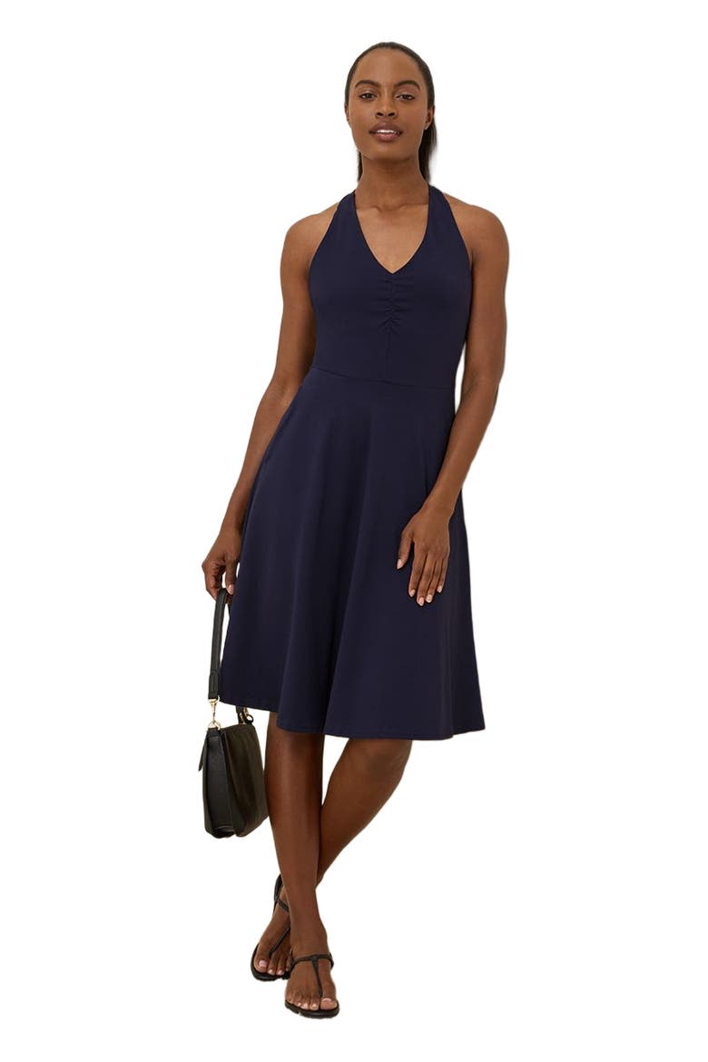 Organic Cotton Fit & Flare Gathered Halter Dress, Main, color, Eclipse