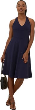 Pact Organic Cotton Fit & Flare Gathered Halter Dress