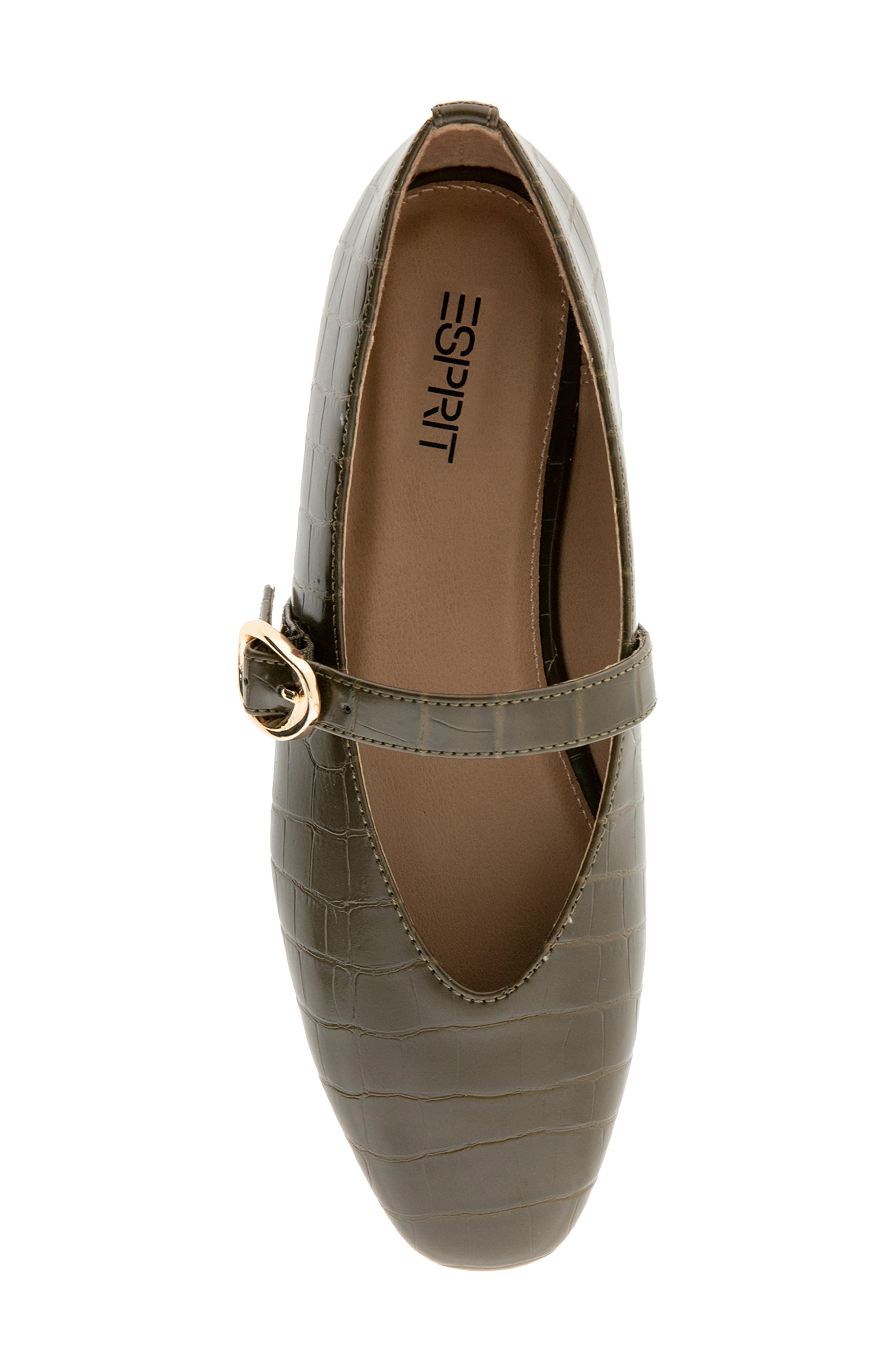 Dannie Croc Embossed Mary Jane Flat, Alternate, color, ARMY GREEN CROC PU