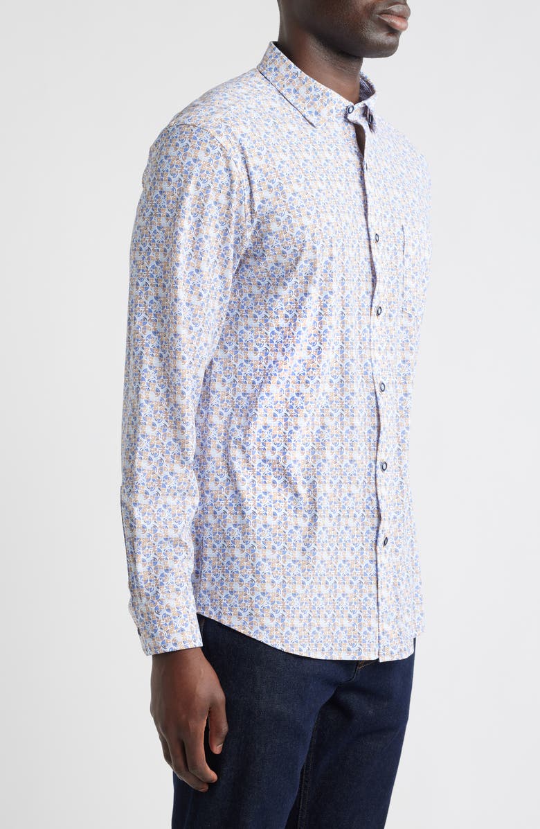 Johnston & Murphy XC Motion Performance Knit Button-Up Shirt, Alternate, color, Blue/ Tan Split Disc