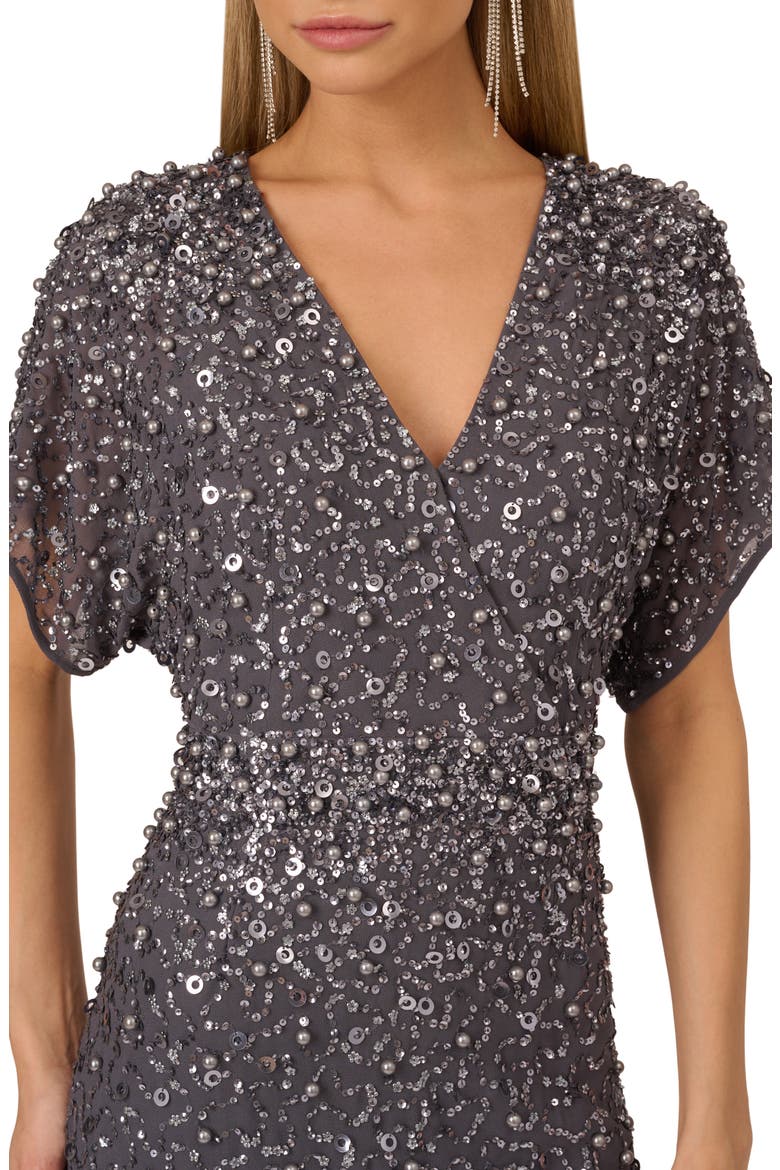 Embellished Dolman Sleeve Cocktail Dress, Alternate, color, GUNMETAL