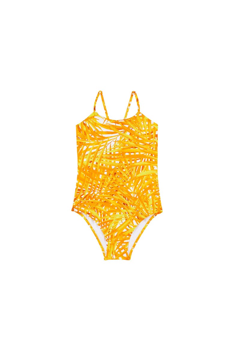 Kids' Palm Leaves Jersey One-Piece Swimsuit, Main, color, MANGUE