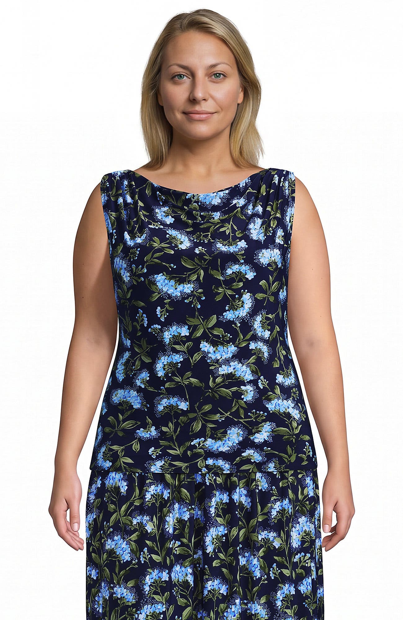 Lands' End Plus Size Sleeveless Silky Knit Drape Front Top (Women ...