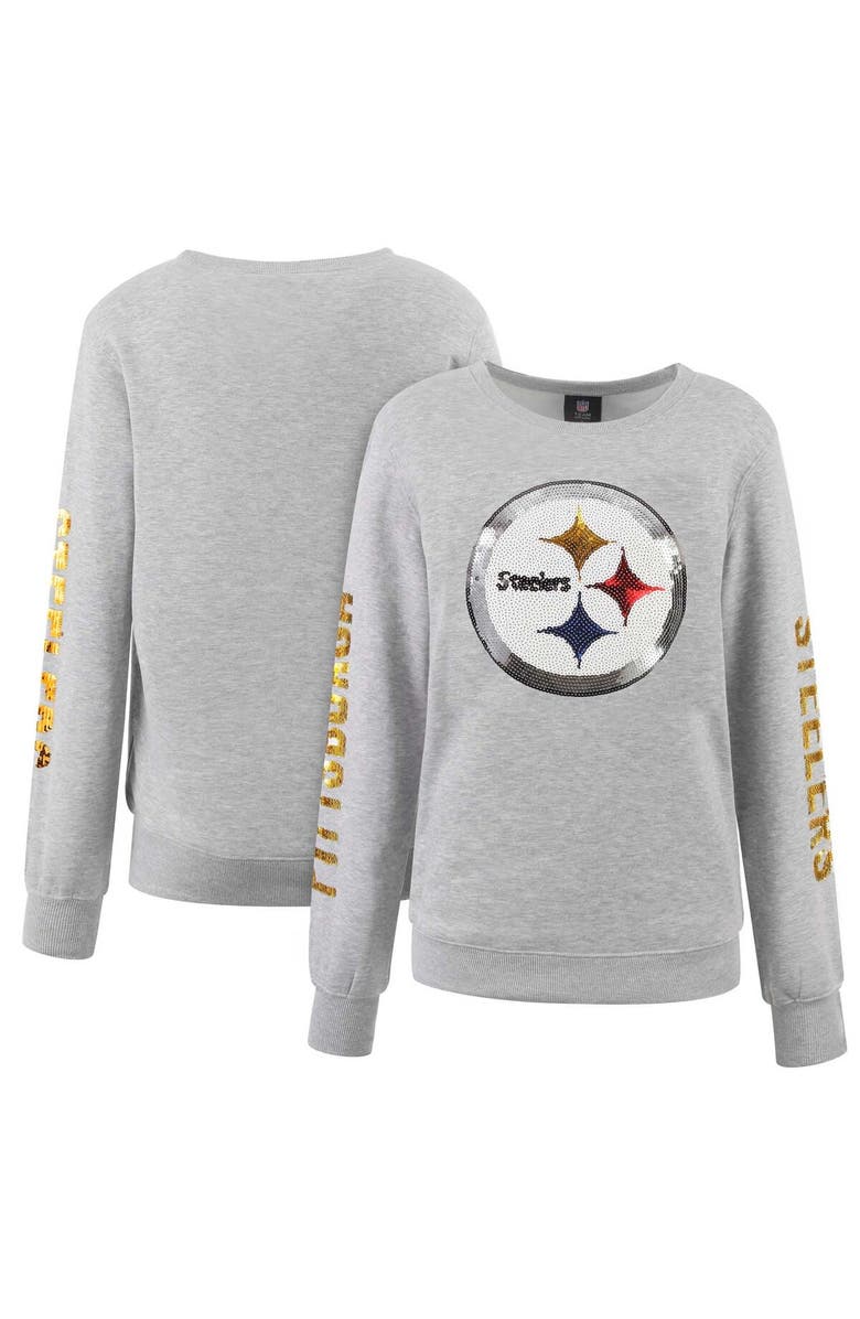 CUCE Women's Cuce Heather Gray Pittsburgh Steelers Sequined Logo Pullover Sweatshirt, Alternate, color, 