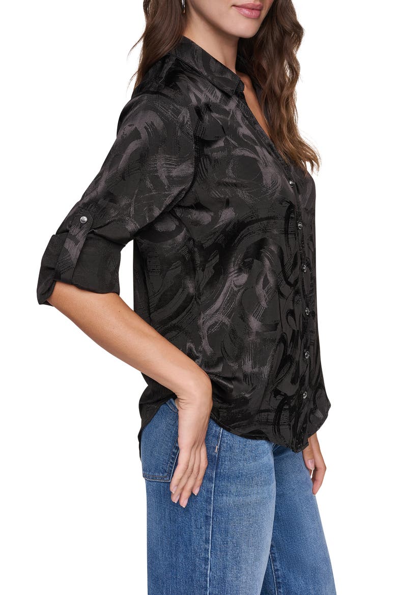 Roll Tab Sleeve Woven Shirt, Alternate, color, BLACK