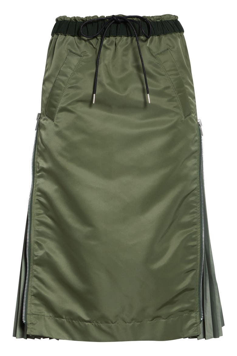 Nylon Twill Midi Skirt, Alternate, color, KHAKI