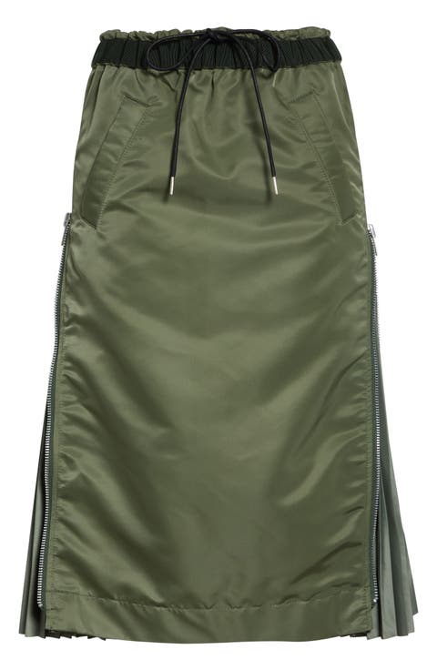 Nylon Twill Midi Skirt