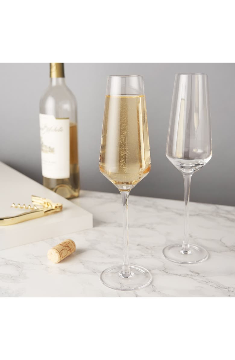 Viski Raye Crystal Angled Champagne Flutes Set of 2, Alternate, color, Clear